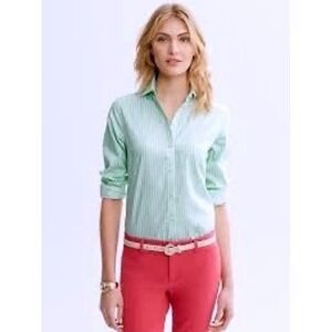 Banana Republic Non Iron Stripe Button Down Shirt Womens Sz.8 Light green White